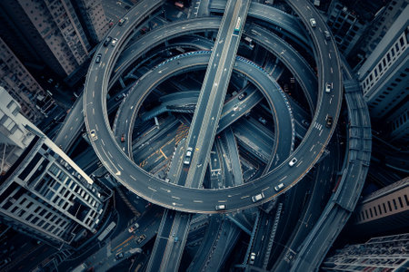 Aerial view of the expressway in Hong Kong, China.