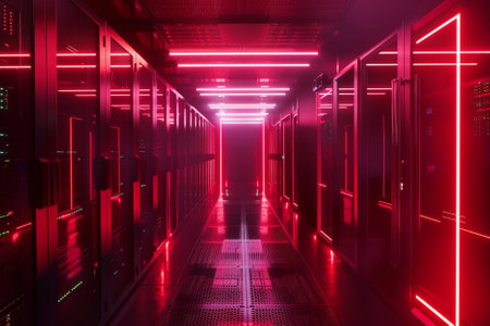Server room data center. Backup, mining, hosting, mainframe and computer rack with storage...