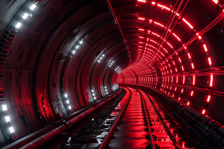 3d illustration of a futuristic tunnel with neon lights. Futuristic tunnelの写真素材