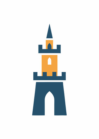 Minimalist Castle Tower logo design symbol template on white backgroundのイラスト素材