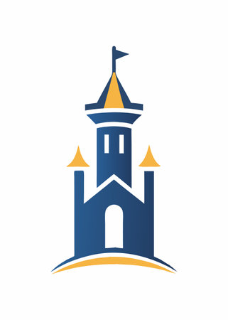 Minimalist Castle Tower logo design symbol template on white backgroundのイラスト素材