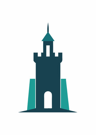 Minimalist Castle Tower logo design symbol template on white backgroundのイラスト素材