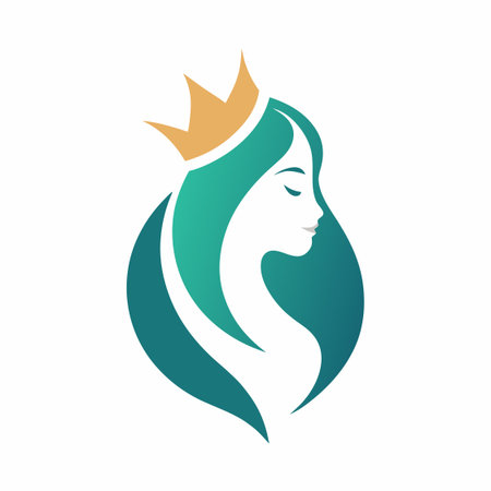 Minimalist women with crown logo design symbol template on white backgroundのイラスト素材