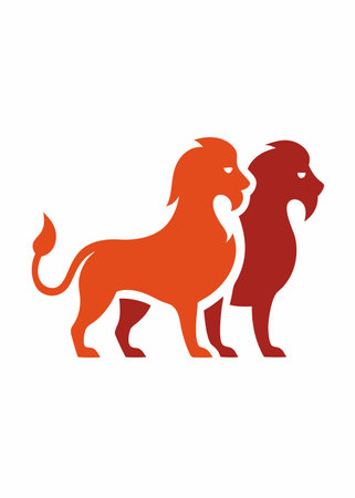 Minimalist Male lion and female lion design symbol template on white backgroundのイラスト素材