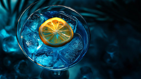 Cocktail with lemon on blue background. 3d illustration.の写真素材
