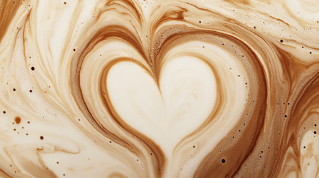Coffee background with a heart-shaped pattern. Top view.の写真素材