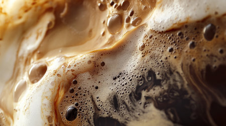Coffee foam with bubbles, closeup view. Abstract backgroundの写真素材