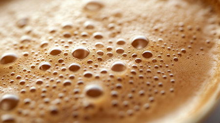 Coffee cup with foam and bubbles close-up macro photographyの写真素材