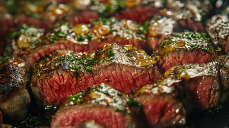 Beef steaks cooked on a barbecue grill. Close-up.の写真素材