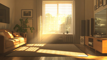 interior with sofa. 3d illustration render. Sunlight through the windowの写真素材