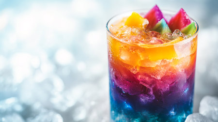 Fruit cocktail with ice and watermelon on a blue background.の写真素材