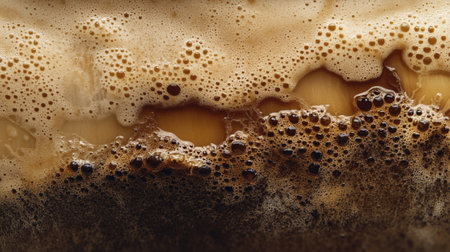 Coffee with foam, close-up, macro photography.の写真素材
