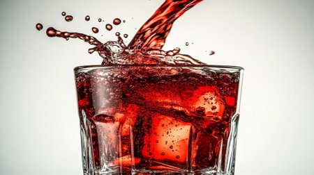 Cocktail with ice cubes in glass on white background close upの写真素材