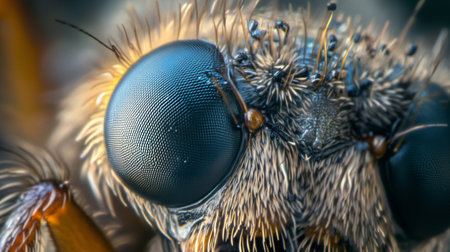 Macro shot of the head of a bee. Macro photography.の写真素材