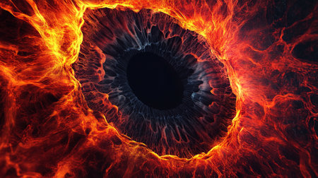 Eye in fire, computer generated abstract background, 3D rendering.