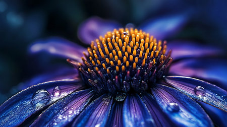 Purple Echinacea flower with dew drops close-up