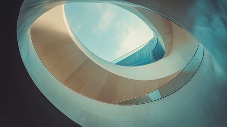 Modern architecture, detail of a spiral staircase in an office building.の写真素材