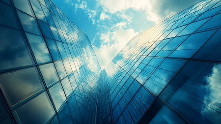 Modern skyscrapers and cloudy sky. Business concept. 3D Renderingの写真素材