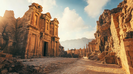 Ruins of the ancient city of Petra in Jordan. Petra is one of the New Seven Wonders of the World.の写真素材