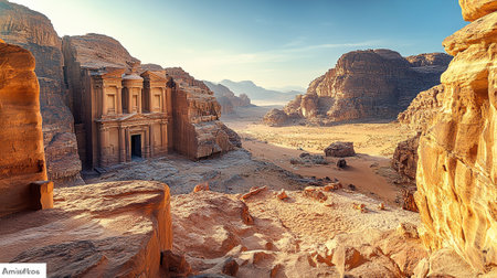 View of the ancient city of Petra in Jordan. Petra is one of the New Seven Wonders of the World.