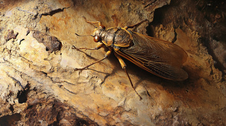 Cicada insect on the rock, closeup of photo.の写真素材