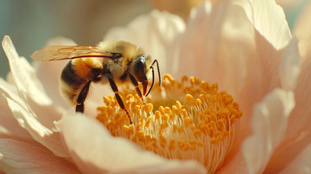 Bee on a flower. Macro. Shallow depth of field.