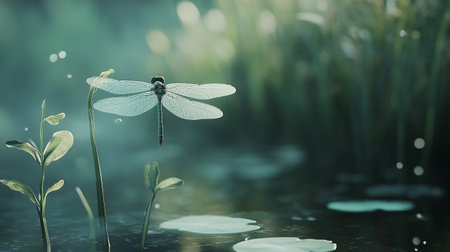 Dragonfly on the water with bokeh background, nature conceptの写真素材