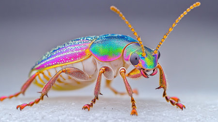 Macro shot of a colorful beetle on a white background, macro photography