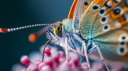 Macro of a butterfly on a flower. Shallow depth of field.