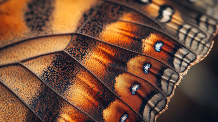 Close up of a butterfly wing with beautiful patterns and textures in nature