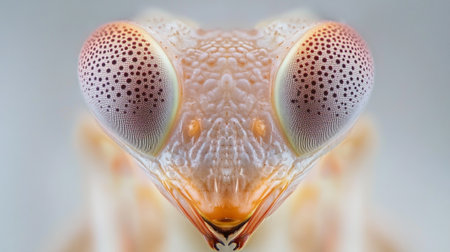 Close up of the head of a mantis. Shallow depth of field.