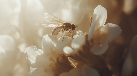 Bee on a white flower, soft focus, vintage style, macroの写真素材