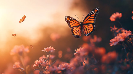 Butterfly on a flower in the morning light. Beautiful nature background.