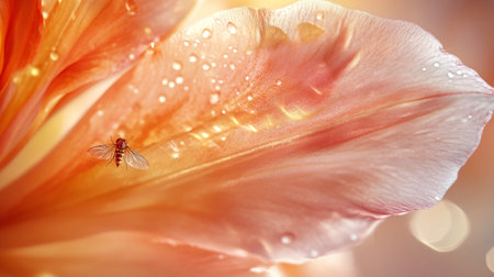 Beautiful pink lily flower with dew drops on petals close up