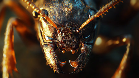 Close-up of the head of an ant. Macro photography.の写真素材