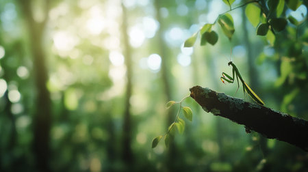 Praying mantis in the forest. Selective focus.の写真素材