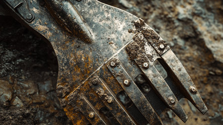 Close-up of old rusty metal shovel. Selective focus.