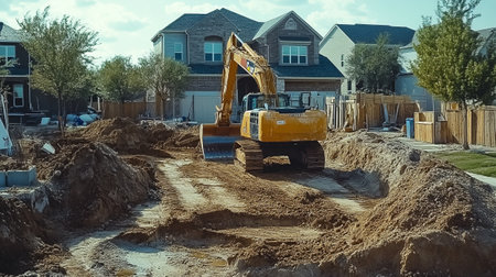 Excavator on a construction site. Digging the foundation of a new house.