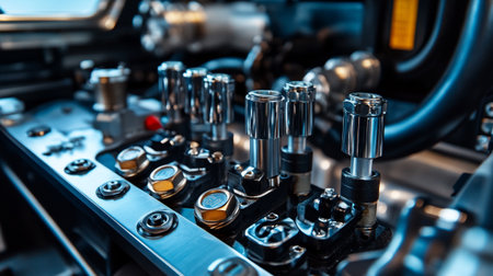 Close-up of the engine of a modern car. Industrial background