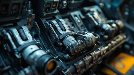 Close-up of the engine of an airplane. Selective focus.の写真素材