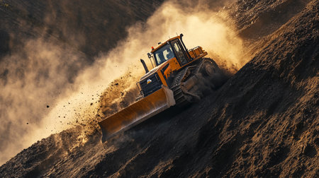 Heavy bulldozer working in a coal mine. 3D rendering.