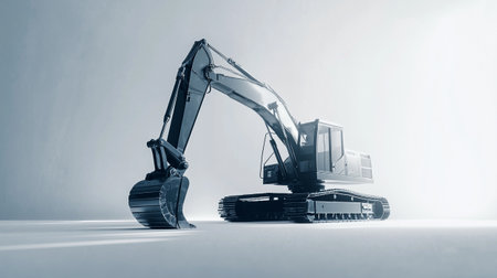 Excavator on a gray background. 3d rendering, 3d illustration.の写真素材