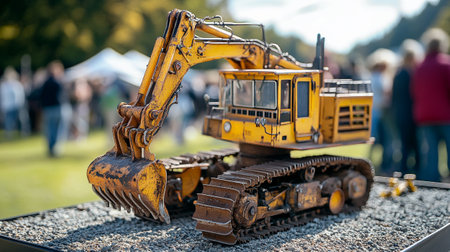 Miniature model of a construction machine. Excavator on a construction siteのeditorial素材