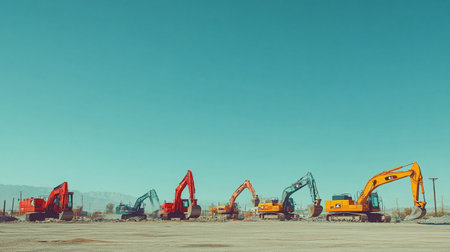 construction machinery on the blue sky background. retro toned imageの写真素材