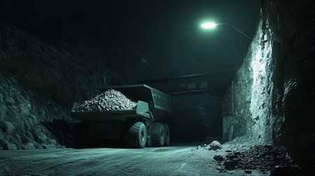 Coal mining in the mountains at night. 3d rendering.