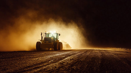 Coal mining in the mountains at night. 3d rendering.の写真素材