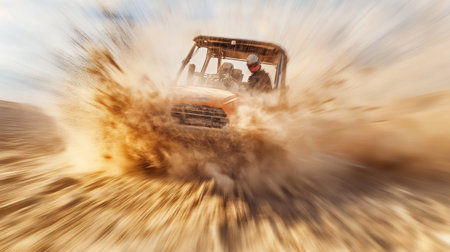 Racing off-road vehicle with motion blur effect. Abstract background.の写真素材