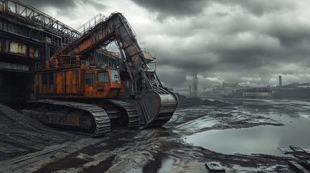Abandoned excavator in a coal mine. 3d renderingの写真素材
