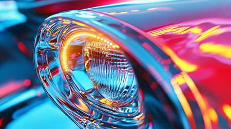 Car headlight close-up. 3d rendering toned image