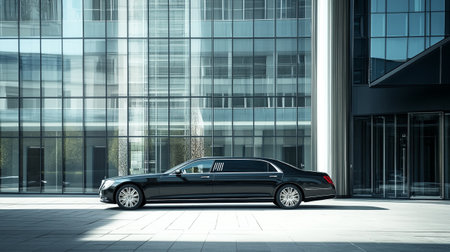 3D rendering of a luxury black limousine in the city